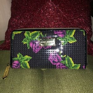 Betsey Johnson Floral/Sequins Wallet, Black/Purple